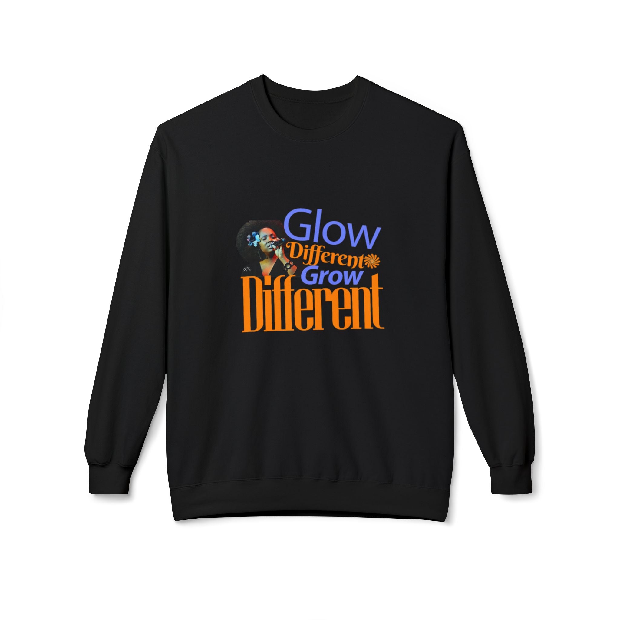Glow Different Sweatshirt – 'Glow Different, Grow Different' Motivational Crewneck – Unisex Fleece Pullover